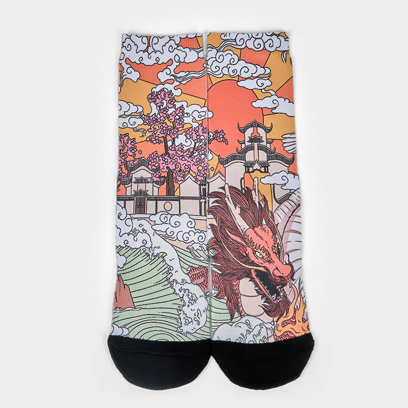 Buddha Stonesカジュアル ドラゴン 雲 太陽 波 マイクロクルー メンズ レディース ユニセックス ソックス - image 1