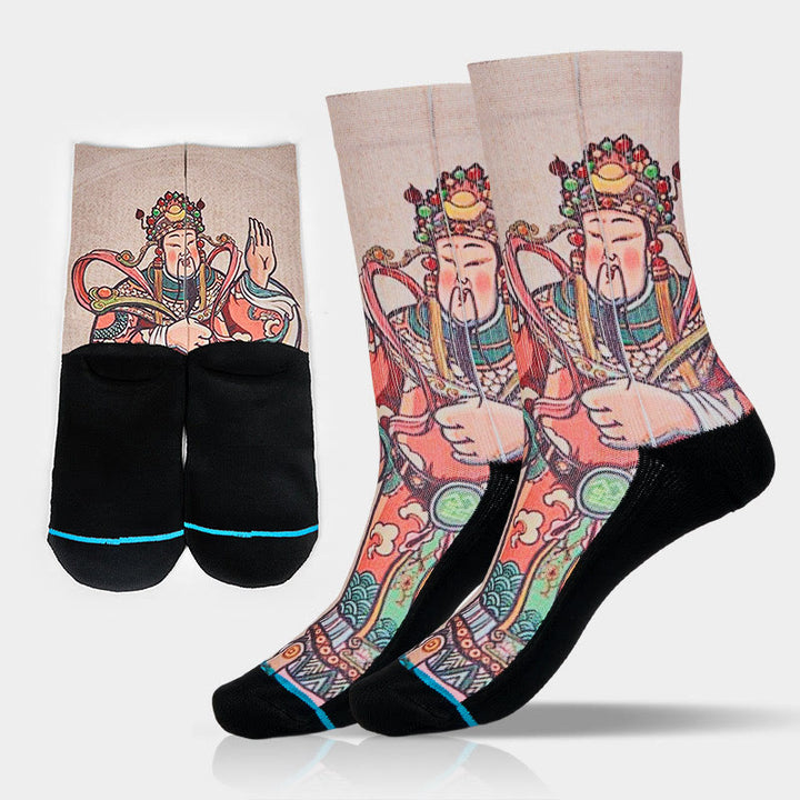 Buddha Stonesカジュアル富貴神如意柄マイクロクルーソックスメンズレディースユニセックス - リネン - SM（米国サイズ 3.5～8.5、EU33～39、UK/AUサイズ 1.5～6、アジアサイズ 21.5～25 cm） - image 0