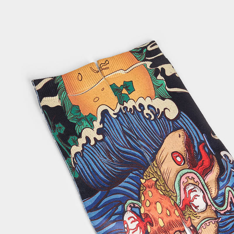 Buddha Stonesカジュアル 鮮やかな魚 流れる波 マイクロクルー メンズ レディース ユニセックス ソックス - image 2