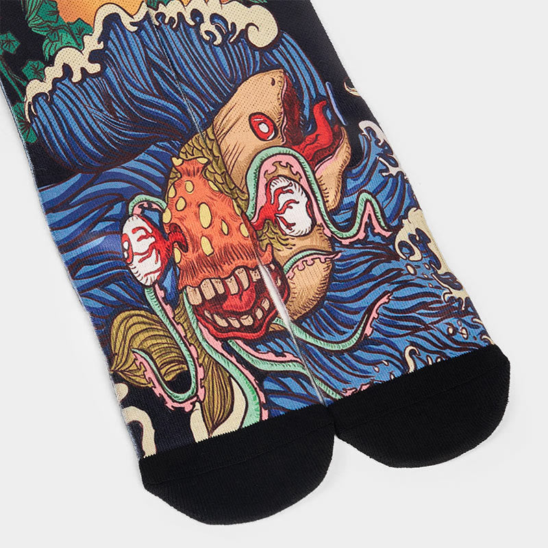 Buddha Stonesカジュアル 鮮やかな魚 流れる波 マイクロクルー メンズ レディース ユニセックス ソックス - image 3