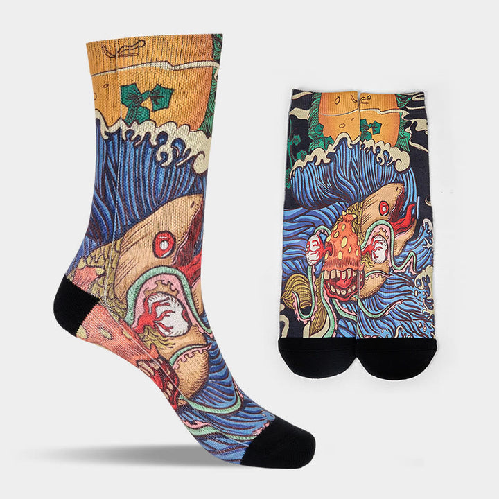 Buddha Stonesカジュアル 鮮やかな魚 流れる波 マイクロクルー メンズ レディース ユニセックス ソックス - image 10