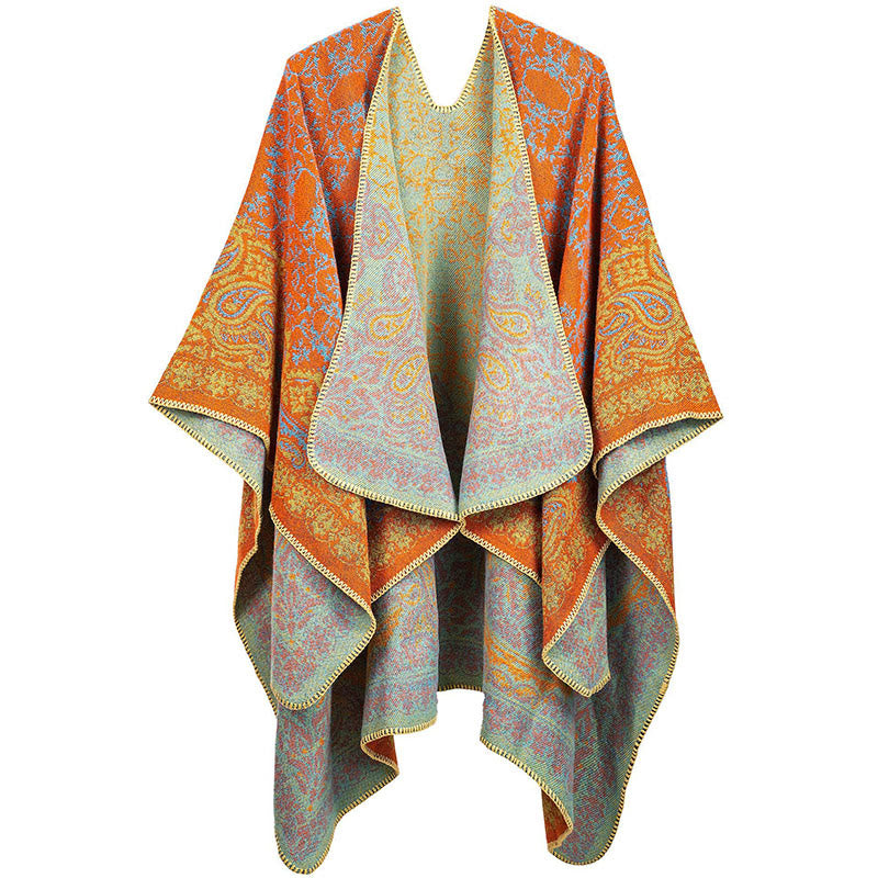 Buddha Stonesチベットカラーコントラストデザイン ペイズリー 花柄 心地よいスカーフ ユニセックス ショール - ダークオレンジ - image 2