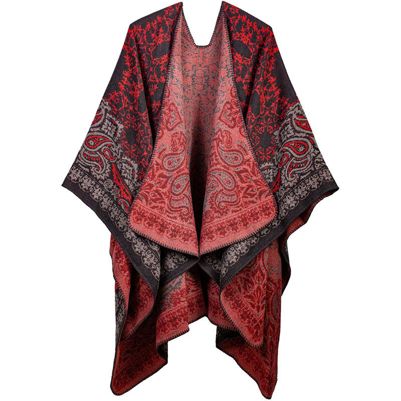 Buddha Stonesチベットカラーコントラストデザイン ペイズリー 花柄 心地よいスカーフ ユニセックス ショール - 赤 - image 6
