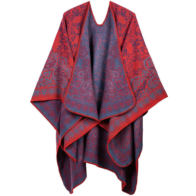 Buddha Stonesチベットカラーコントラストデザイン ペイズリー 花柄 心地よいスカーフ ユニセックス ショール - オレンジレッド - image 8