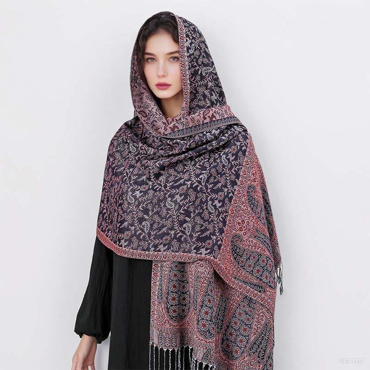 Buddha Stonesチベット ジャカード ペイズリー 花柄 カラーコントラストデザイン タッセル 心地よいスカーフ ショール - image 38