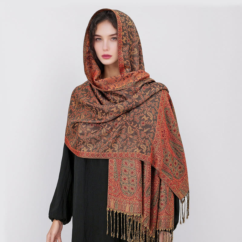 Buddha Stonesチベット ジャカード ペイズリー 花柄 カラーコントラストデザイン タッセル 心地よいスカーフ ショール - image 34