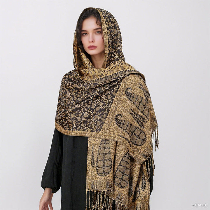 Buddha Stonesチベット ジャカード ペイズリー 花柄 カラーコントラストデザイン タッセル 心地よいスカーフ ショール - image 40