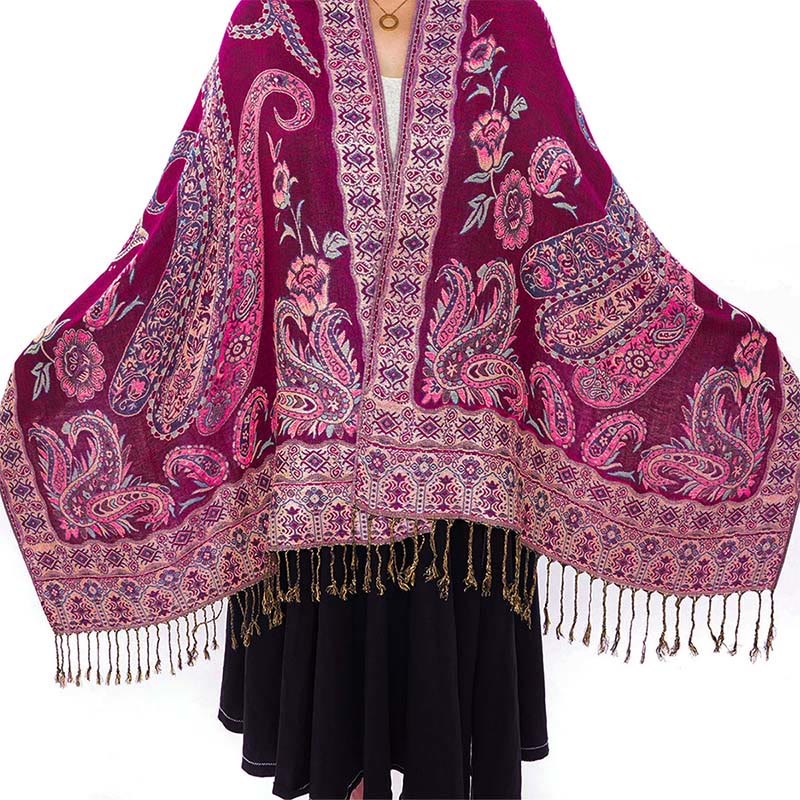 Buddha Stonesボヘミアスタイルチベットペイズリー花柄タッセルコージースカーフショール - image 20