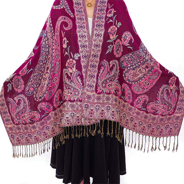 Buddha Stonesボヘミアスタイルチベットペイズリー花柄タッセルコージースカーフショール - image 20