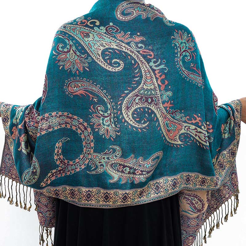 Buddha Stonesボヘミアスタイルチベットペイズリー花柄タッセルコージースカーフショール - image 13
