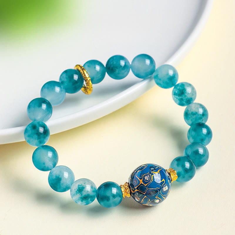 Buddha Stones10mm 天然ブルーカルセドニー ポジティブビーズブレスレット - image 4