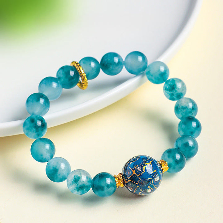 Buddha Stones10mm 天然ブルーカルセドニー ポジティブビーズブレスレット - image 4