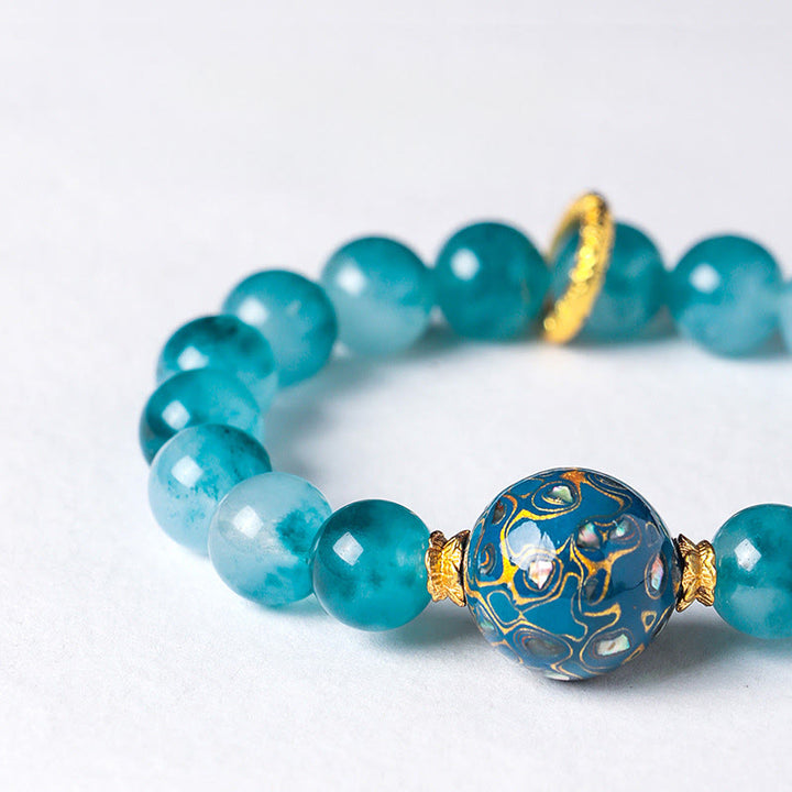Buddha Stones10mm 天然ブルーカルセドニー ポジティブビーズブレスレット - image 5