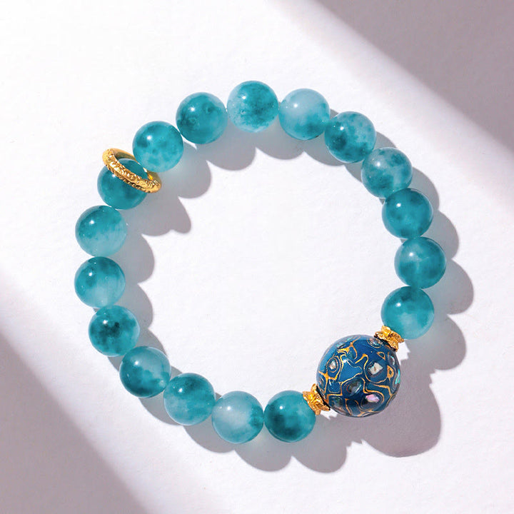 Buddha Stones10mm 天然ブルーカルセドニー ポジティブビーズブレスレット - image 2