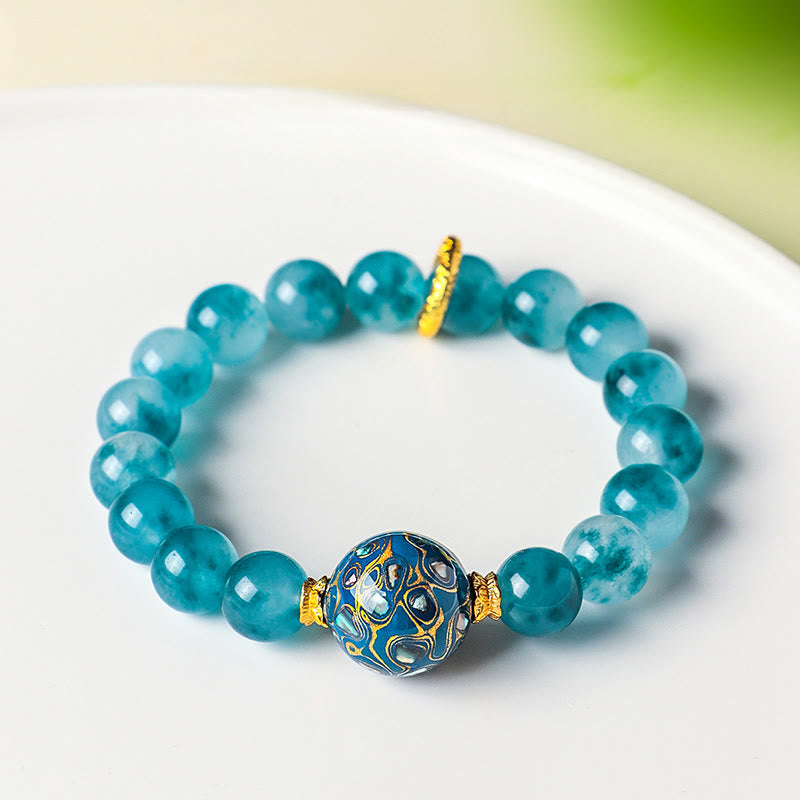 Buddha Stones10mm 天然ブルーカルセドニー ポジティブビーズブレスレット - image 3