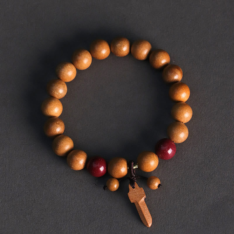 Buddha Stones桃の木 辰砂 剣チャーム開運財運ブレスレット - image 2