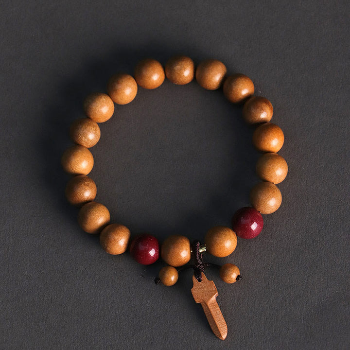Buddha Stones桃の木 辰砂 剣チャーム開運財運ブレスレット - image 2