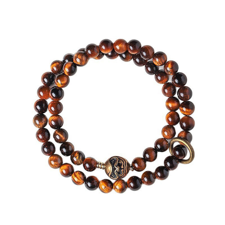 Buddha Stonesチベット黒曜石タイガーアイ銅ダブルラップ強さブレスレット - image 8