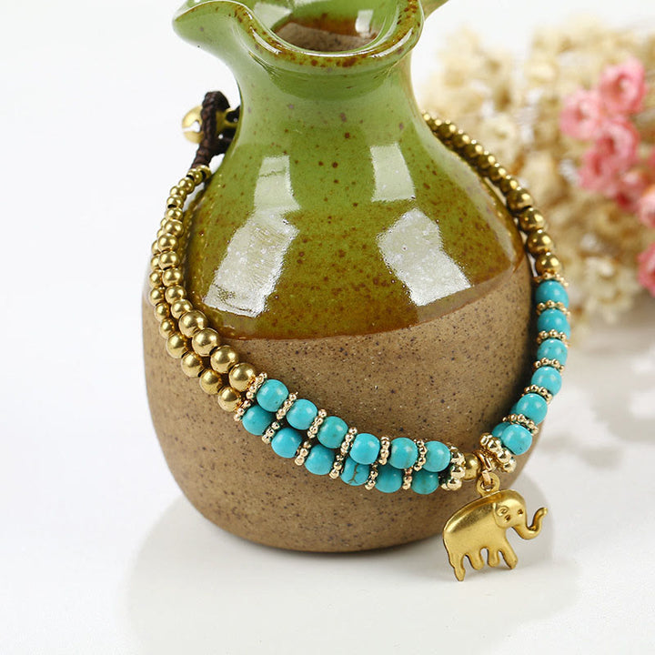 Buddha Stonesターコイズ象幸運二重層メッキ銅強さブレスレット - ターコイズ（手首周り：15～18cm） - image 7