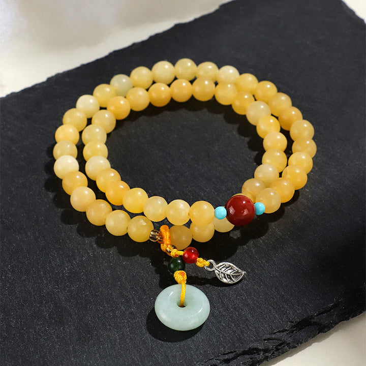 Buddha Stonesトパーズ ピース平和のお守りチャームダブルラップデザイン開運財運ブレスレット - image 2