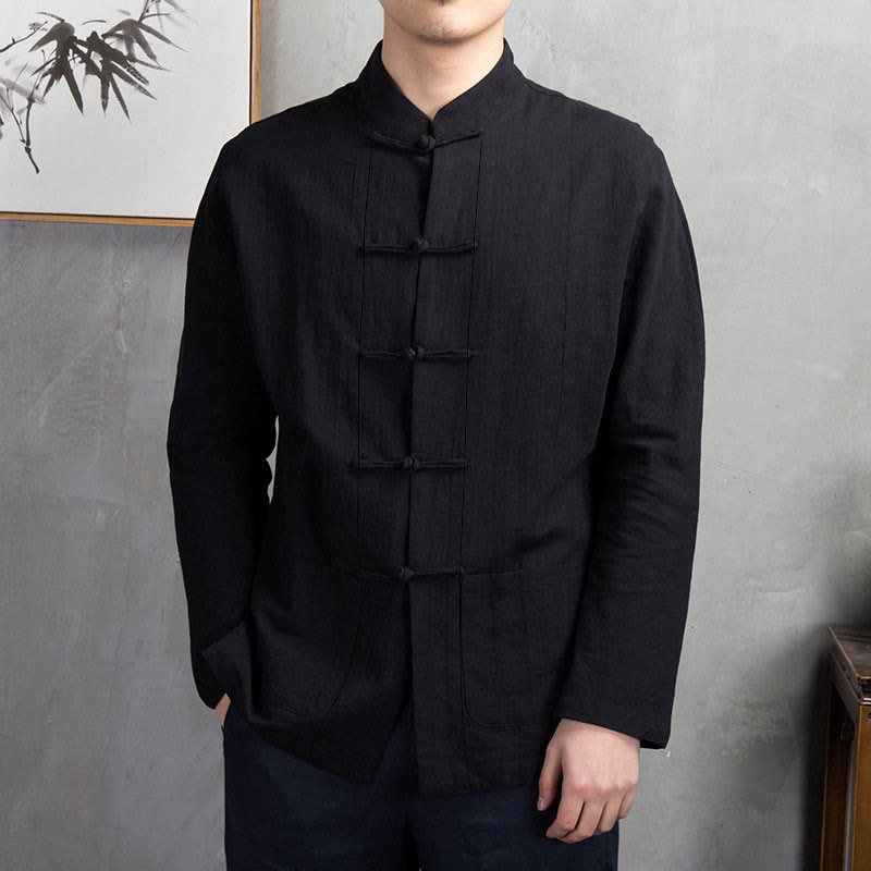 Buddha Stones無地 カジュアル フロッグボタン メンズ シャツ 衣類 - 黒 - US/UK/AU44、EU54（5XL） - image 22