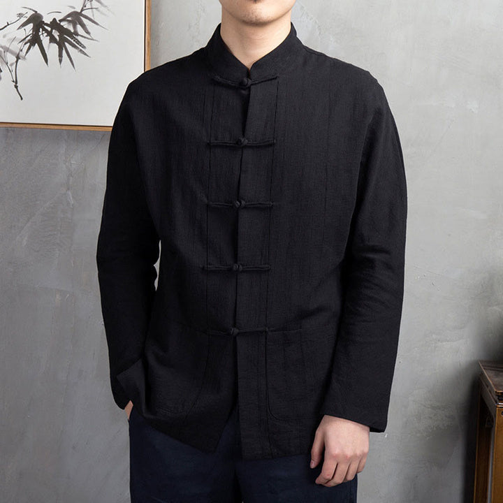 Buddha Stones無地 カジュアル フロッグボタン メンズ シャツ 衣類 - 黒 - US/UK/AU44、EU54（5XL） - image 22