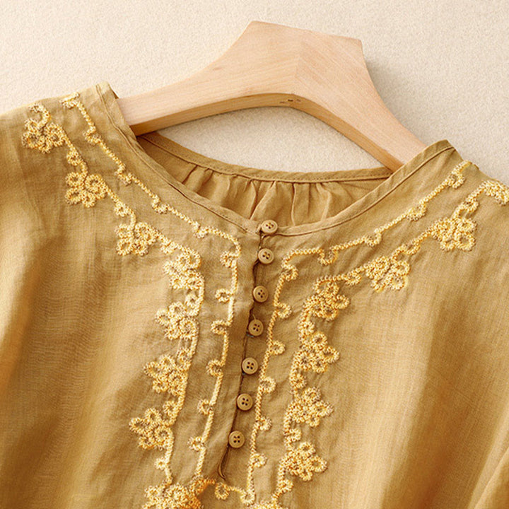 Buddha Stonesカジュアル レディース プレーン フロッグバックルデザイン ハーフスリーブシャツ - image 16