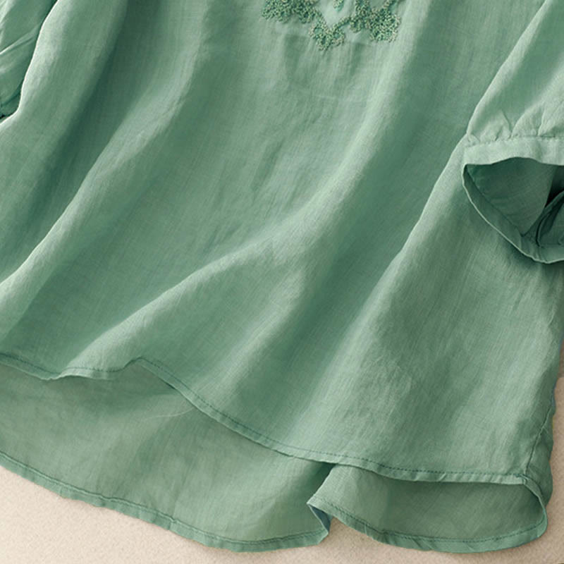 Buddha Stonesカジュアル レディース プレーン フロッグバックルデザイン ハーフスリーブシャツ - image 19