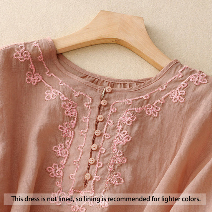 Buddha Stonesカジュアル レディース プレーン フロッグバックルデザイン ハーフスリーブシャツ - image 1