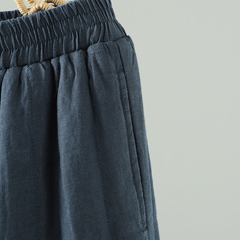 Buddha Stones刺繍入りカエルボタン入りレディースワイドレッグパンツ（ポケット付き） - image 3