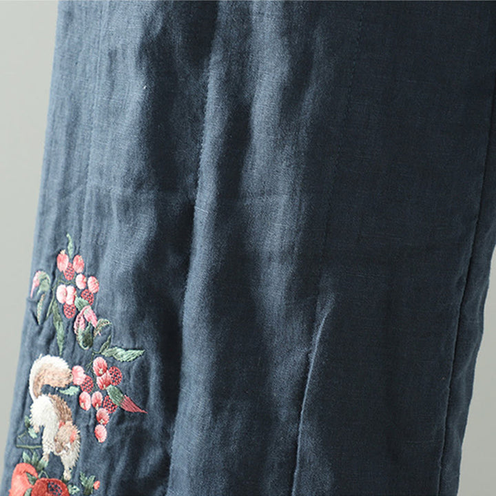 Buddha Stones刺繍入りカエルボタン入りレディースワイドレッグパンツ（ポケット付き） - image 5