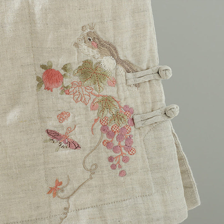 Buddha Stones刺繍入りカエルボタン入りレディースワイドレッグパンツ（ポケット付き） - image 14