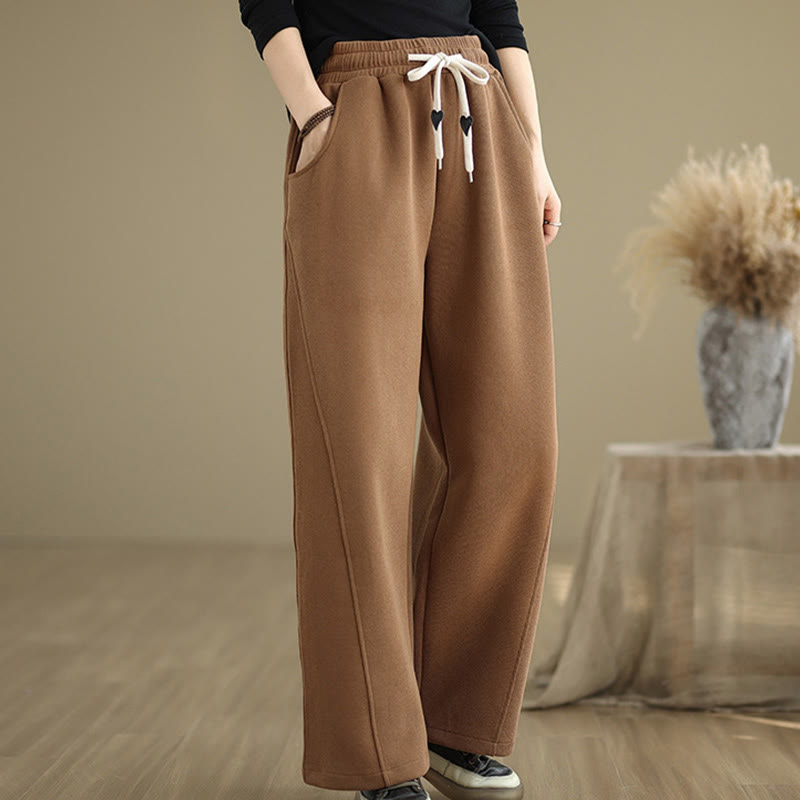 Buddha Stones無地ドローストリングコットンレディースワイドレッグパンツ（ポケット付き） - image 3