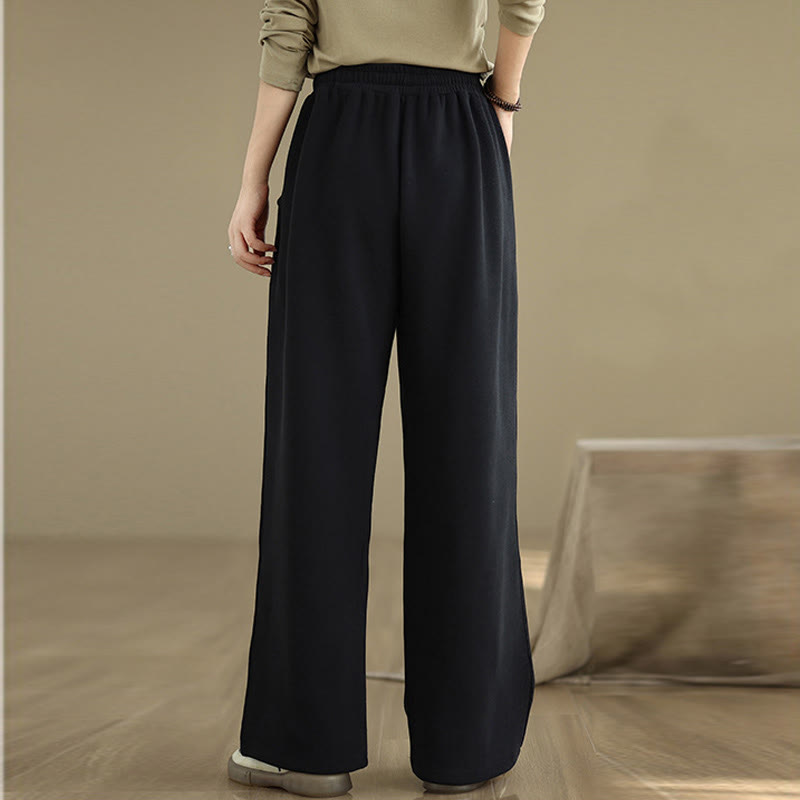 Buddha Stones無地ドローストリングコットンレディースワイドレッグパンツ（ポケット付き） - image 11