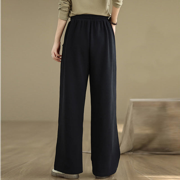 Buddha Stones無地ドローストリングコットンレディースワイドレッグパンツ（ポケット付き） - image 11