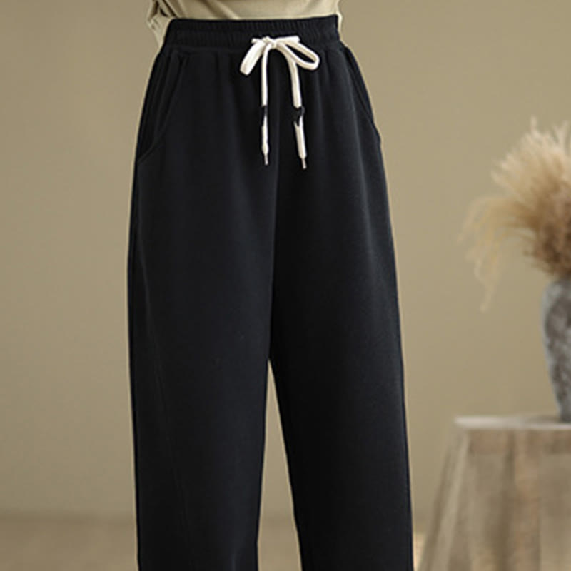Buddha Stones無地ドローストリングコットンレディースワイドレッグパンツ（ポケット付き） - image 13