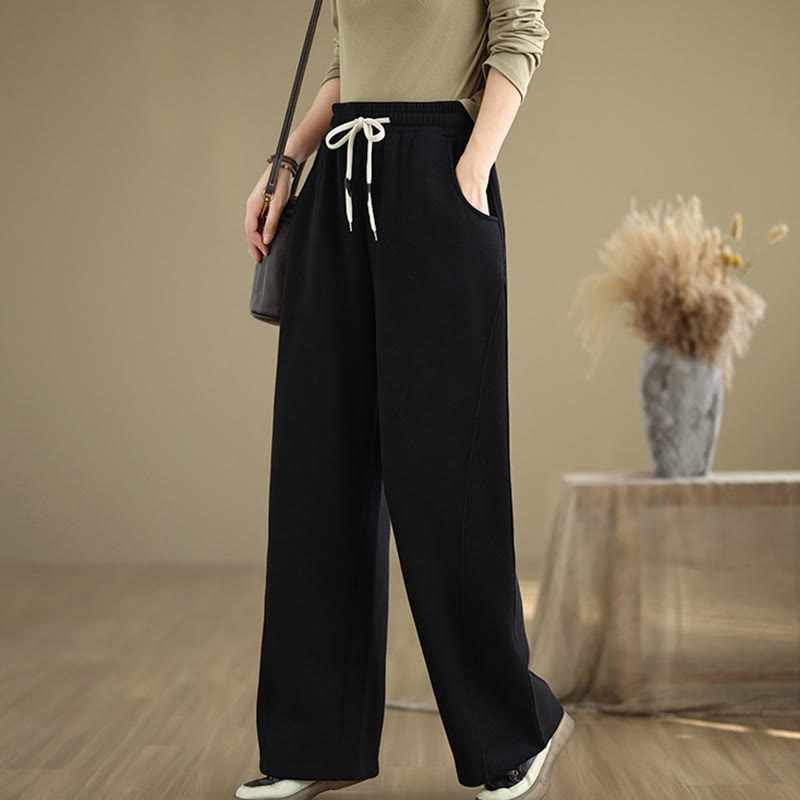Buddha Stones無地ドローストリングレディースワイドレッグパンツ（ポケット付き） - image 10