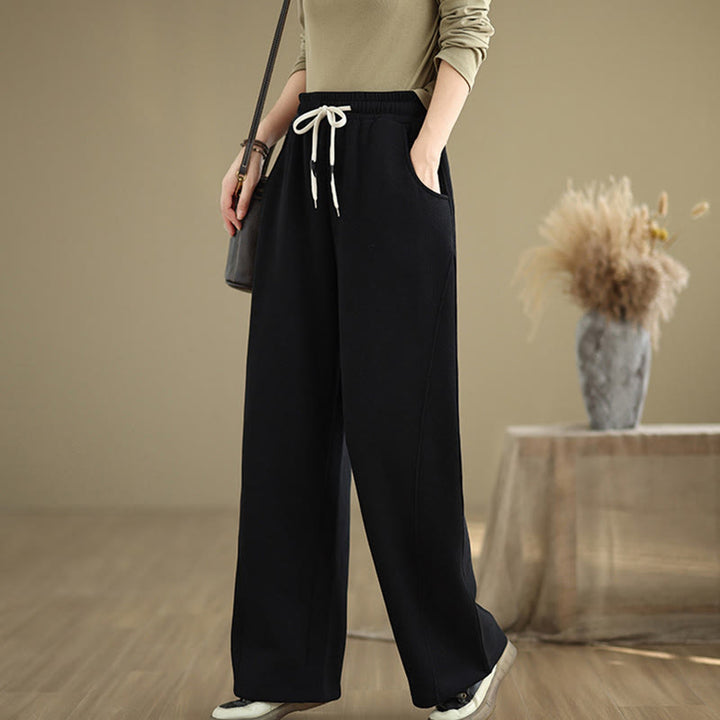 Buddha Stones無地ドローストリングレディースワイドレッグパンツ（ポケット付き） - image 10