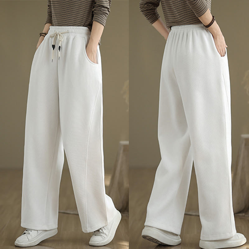Buddha Stones無地ドローストリングコットンレディースワイドレッグパンツ（ポケット付き） - image 17