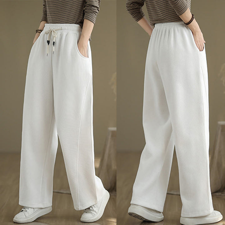 Buddha Stones無地ドローストリングコットンレディースワイドレッグパンツ（ポケット付き） - image 17