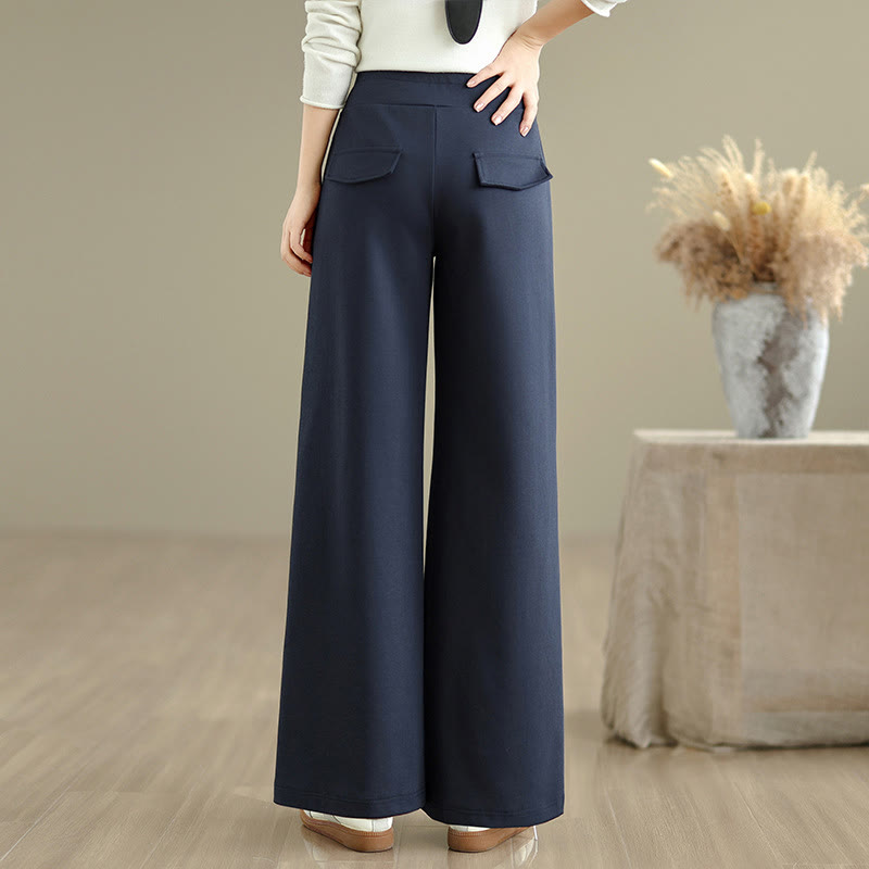 Buddha Stones無地ドローストリングコットンポリエステルレディースワイドレッグパンツ（ポケット付き） - image 3