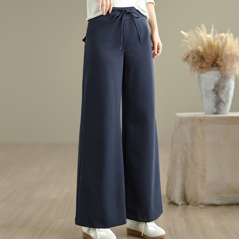 Buddha Stones無地ドローストリングコットンポリエステルレディースワイドレッグパンツ（ポケット付き） - image 4