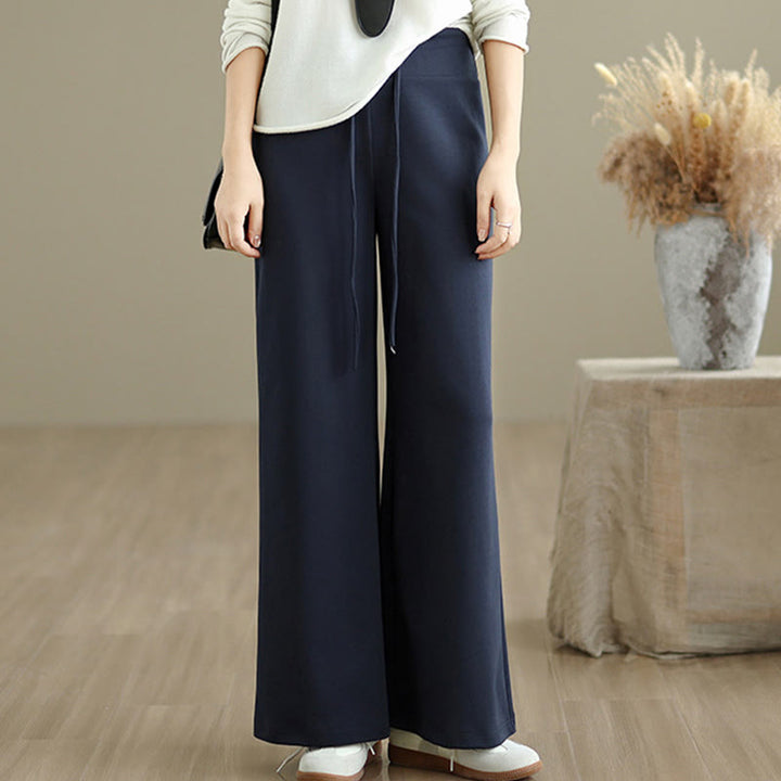 Buddha Stones無地ドローストリングコットンポリエステルレディースワイドレッグパンツ（ポケット付き） - image 5