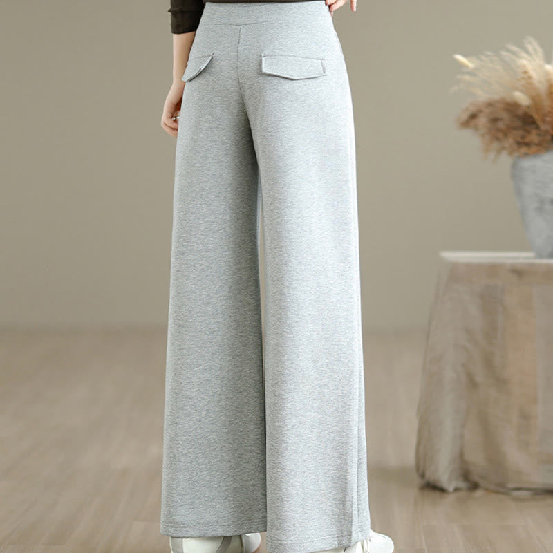 Buddha Stones無地ドローストリングコットンポリエステルレディースワイドレッグパンツ（ポケット付き） - image 13