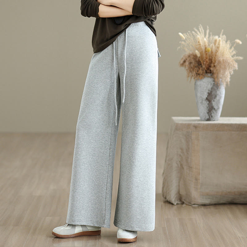 Buddha Stones無地ドローストリングコットンポリエステルレディースワイドレッグパンツ（ポケット付き） - image 11