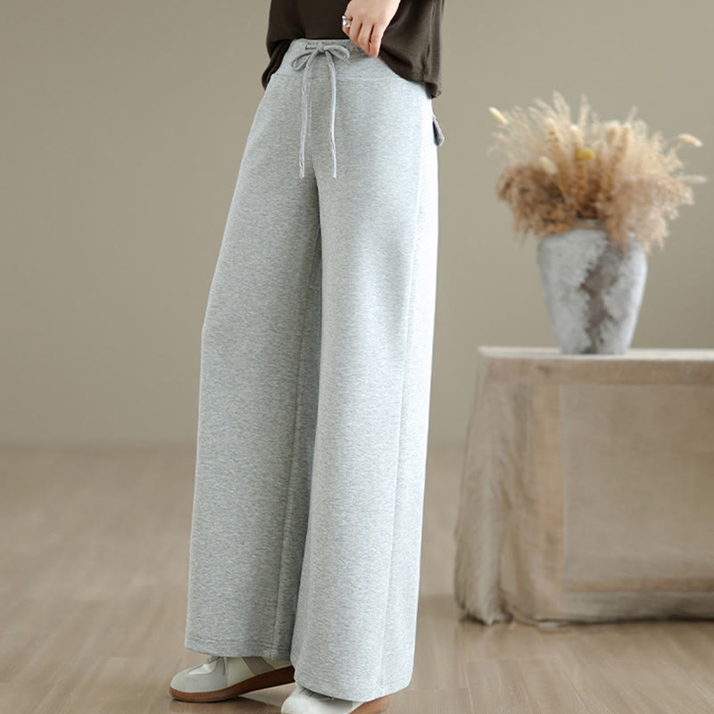Buddha Stones無地ドローストリングコットンポリエステルレディースワイドレッグパンツ（ポケット付き） - image 10
