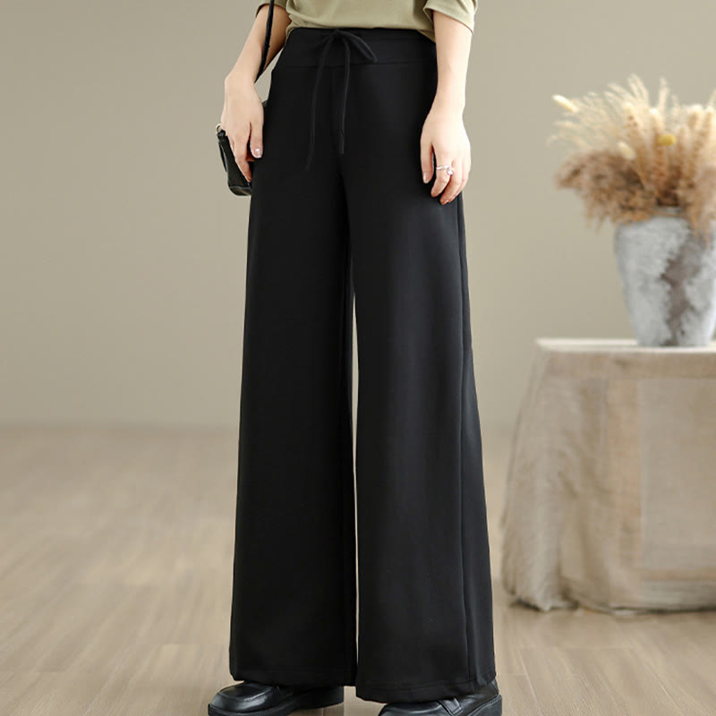 Buddha Stones無地ドローストリングコットンポリエステルレディースワイドレッグパンツ（ポケット付き） - image 19