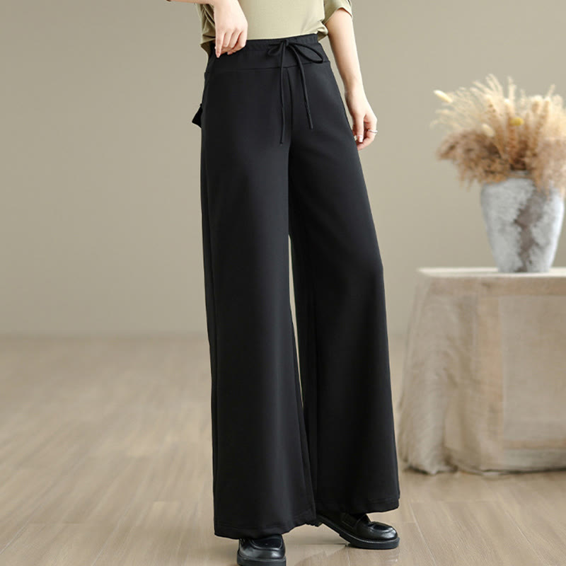 Buddha Stones無地ドローストリングコットンポリエステルレディースワイドレッグパンツ（ポケット付き） - image 16