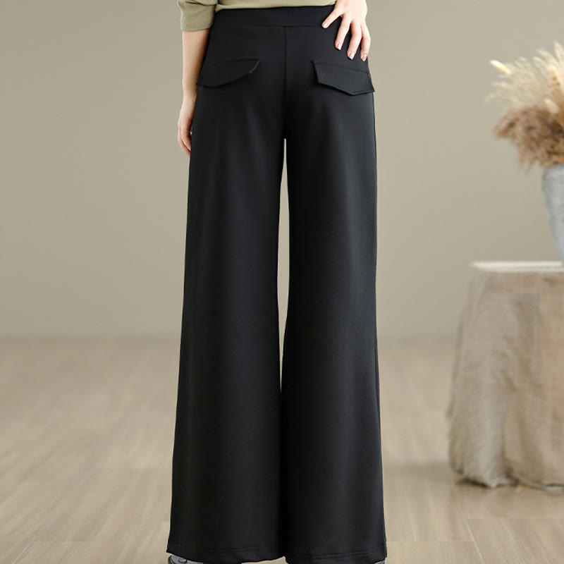 Buddha Stones無地ドローストリングコットンポリエステルレディースワイドレッグパンツ（ポケット付き） - image 18