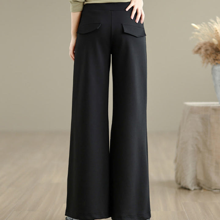Buddha Stones無地ドローストリングコットンポリエステルレディースワイドレッグパンツ（ポケット付き） - image 18